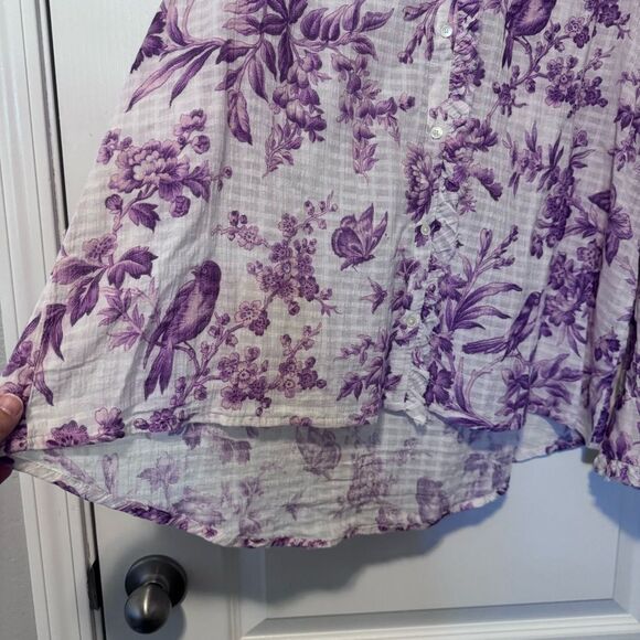 Sundance Chantilly Blooms Birds Novelty Print Cotton Gauze Button Down Shirt L - Picture 7 of 12